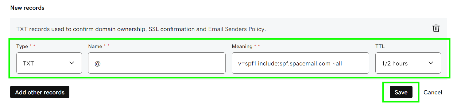 GoDaddy域名配置Spacemail DNS