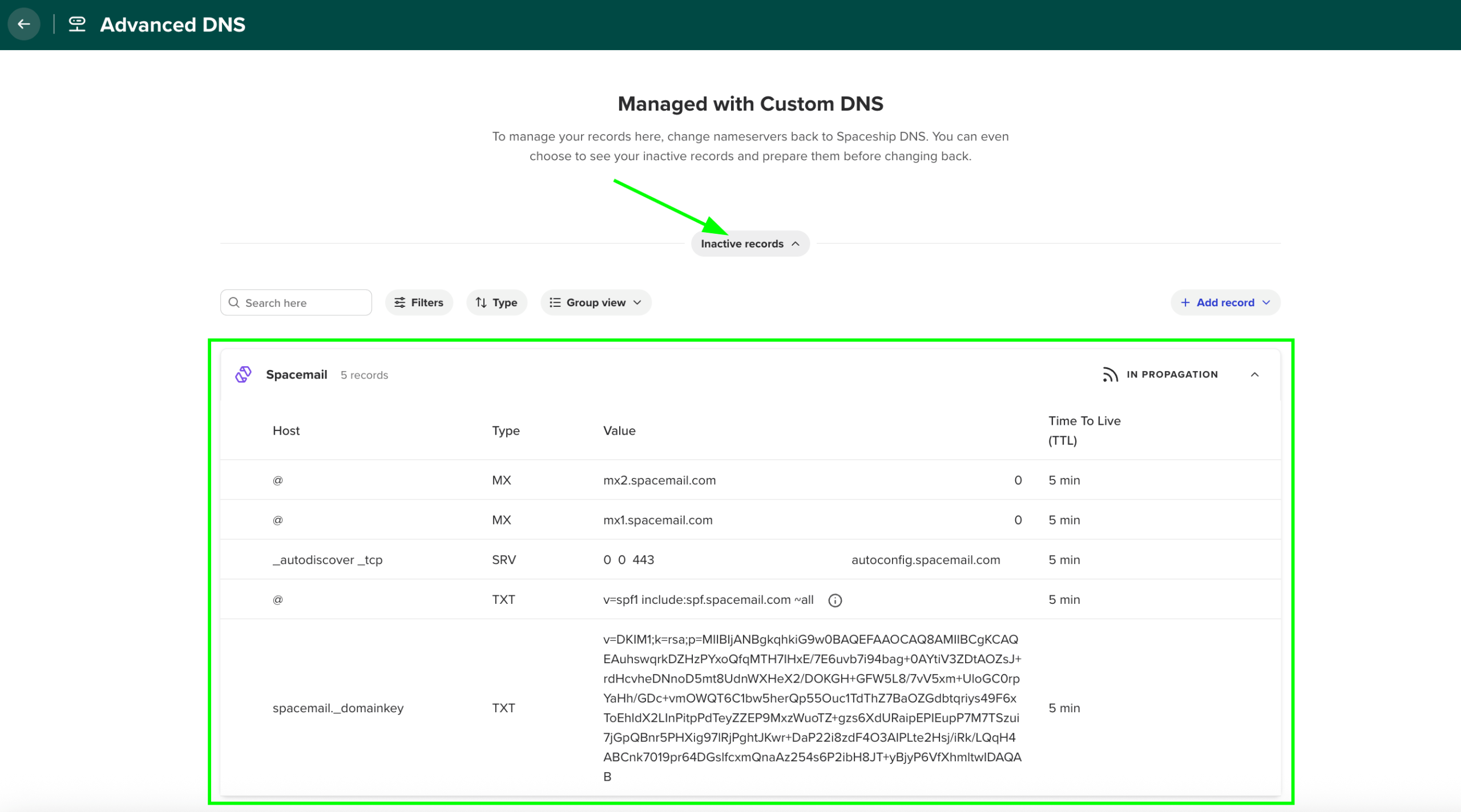 GoDaddy域名配置Spacemail DNS