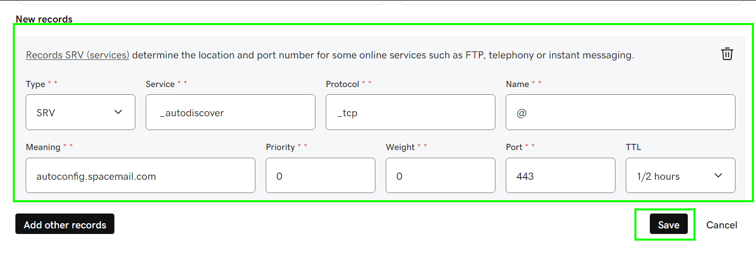 GoDaddy域名配置Spacemail DNS