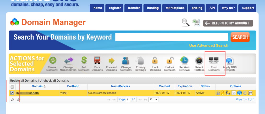 Namesilo：PUSH域名操作