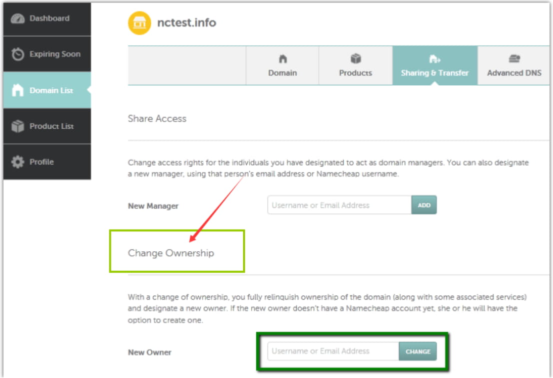 Namecheap：PUSH域名操作