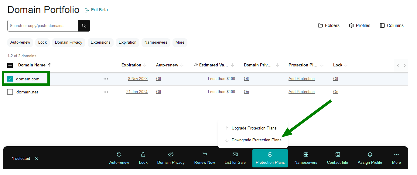 取消GoDaddy的域名保护